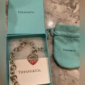 Tiffany and Co Silver Return to Tiffany Pink Splash Paint Heart Tag Bracelet SM